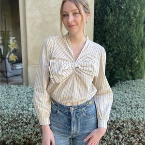 Current Air Beige Striped Blouse with Bow